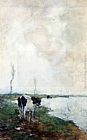 Standing Canvas Paintings - A Cow Standing By The Waterside In A Polder